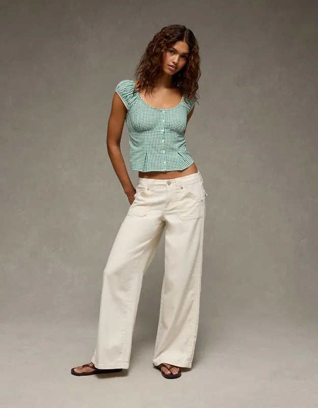 AE Cap-Sleeve Button-Up Top