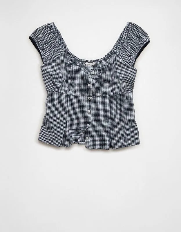 AE Cap-Sleeve Button-Up Top