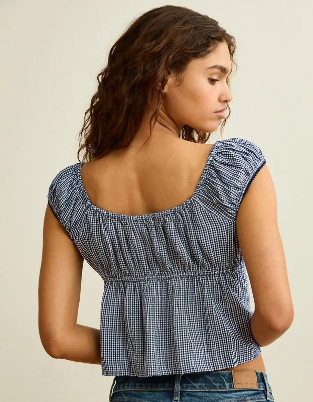 AE Cap-Sleeve Button-Up Top
