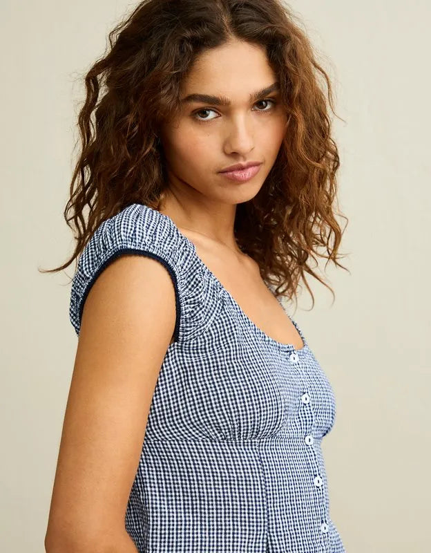 AE Cap-Sleeve Button-Up Top