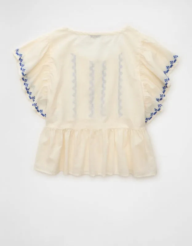 AE Short-Sleeve Embroidered Blouse