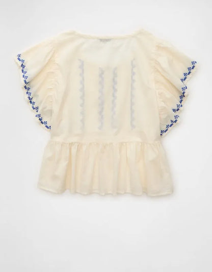 AE Short-Sleeve Embroidered Blouse