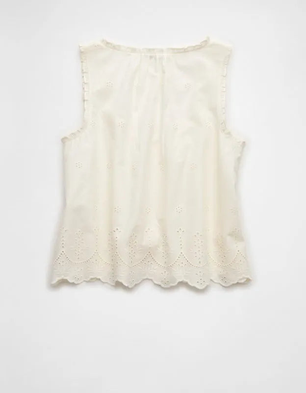 AE Ruffle-Neck Eyelet Button-Up Top