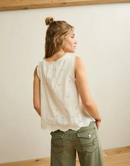 AE Ruffle-Neck Eyelet Button-Up Top