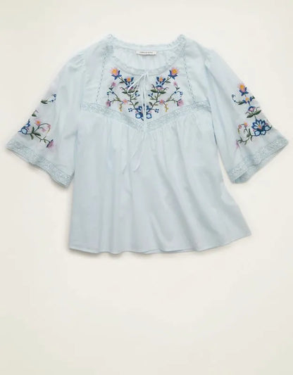 AE Flutter-Sleeve Embroidered Top