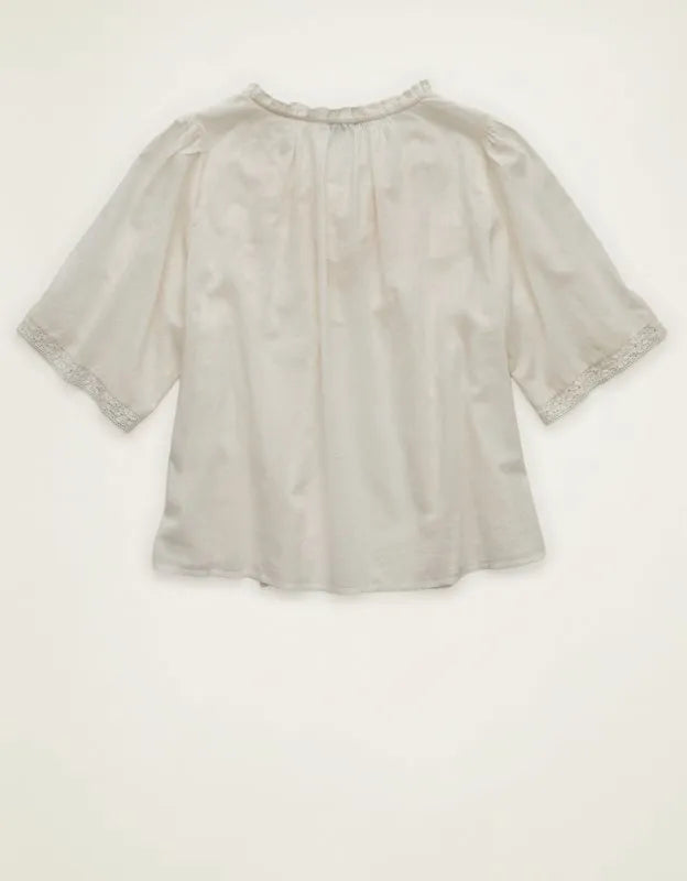 AE Flutter-Sleeve Embroidered Top