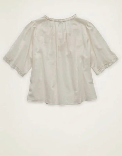 AE Flutter-Sleeve Embroidered Top