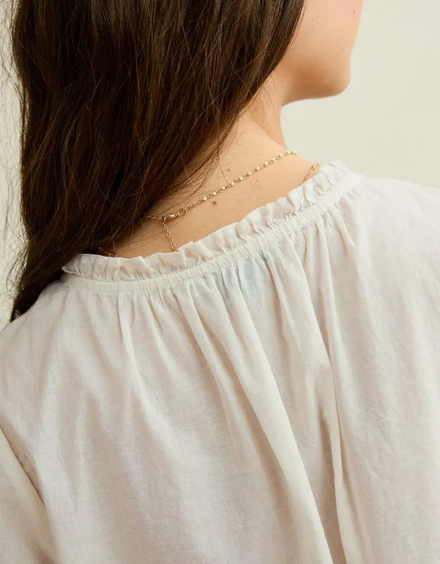 AE Flutter-Sleeve Embroidered Top