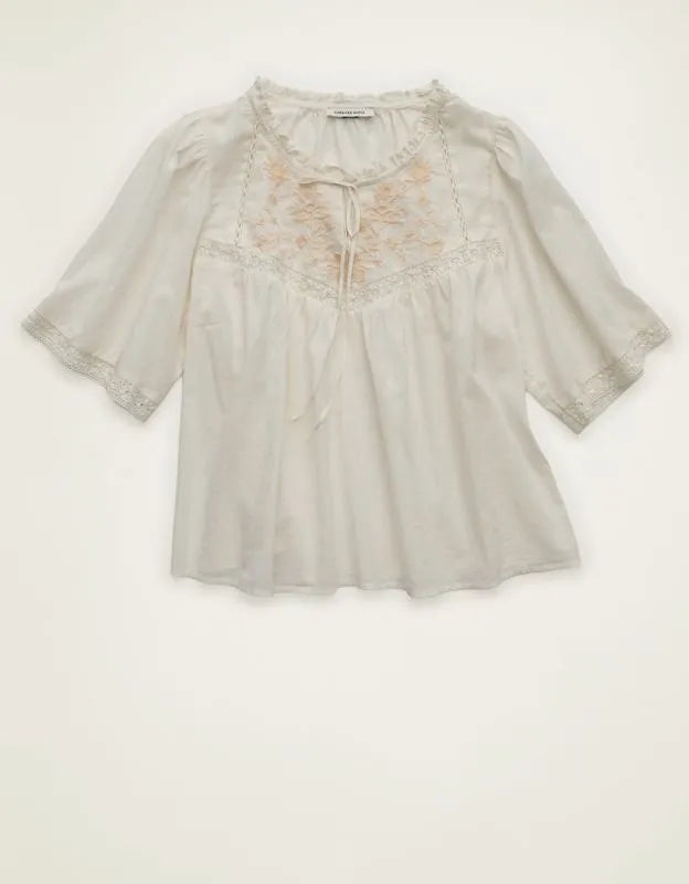 AE Flutter-Sleeve Embroidered Top
