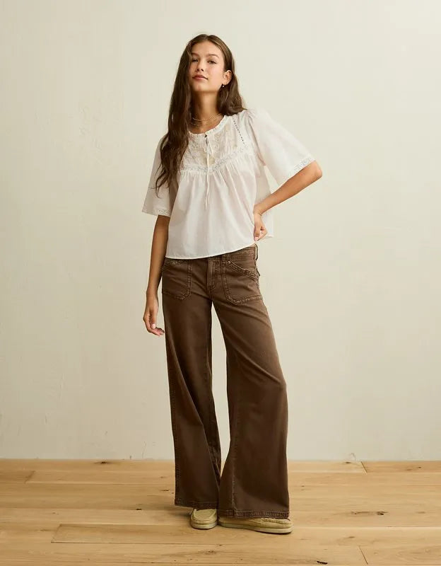 AE Flutter-Sleeve Embroidered Top