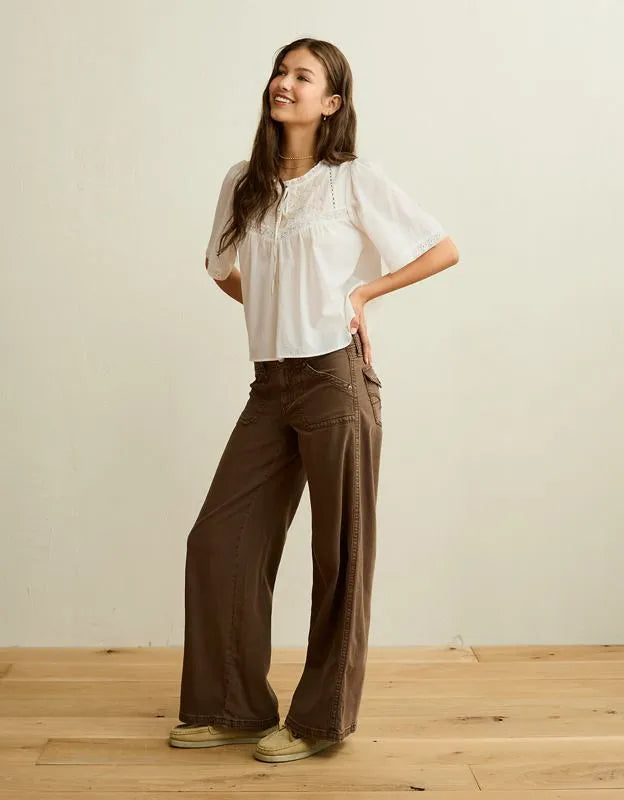 AE Flutter-Sleeve Embroidered Top