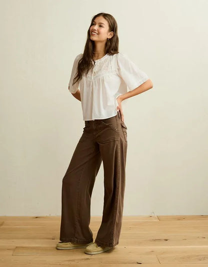 AE Flutter-Sleeve Embroidered Top