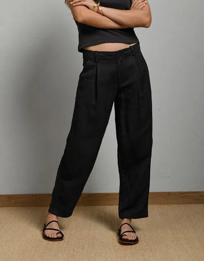 AE77 High-Waisted Tapered Linen-Blend Pant
