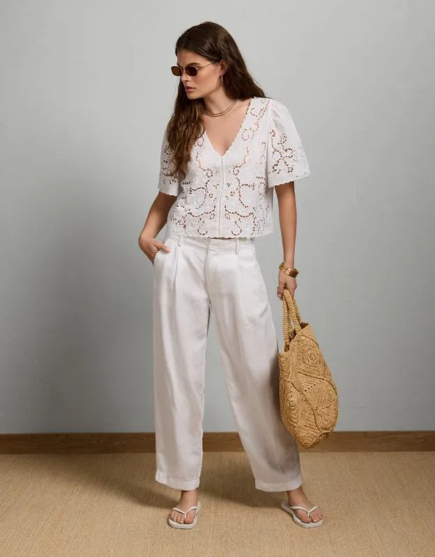 AE77 High-Waisted Tapered Linen-Blend Pant