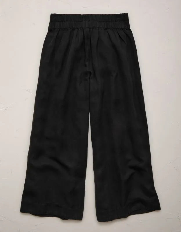 AE77 High-Waisted Linen Pleated Ankle Pant