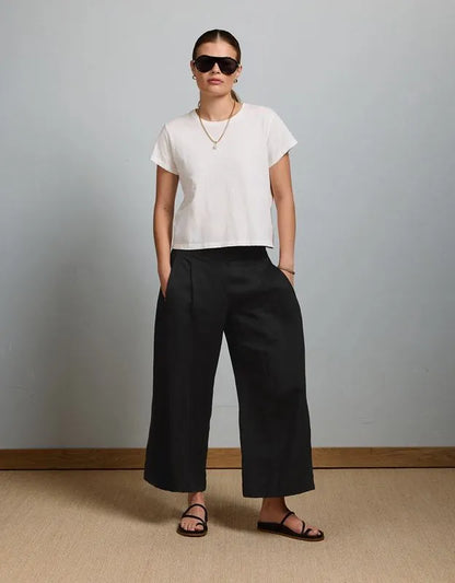 AE77 High-Waisted Linen Pleated Ankle Pant