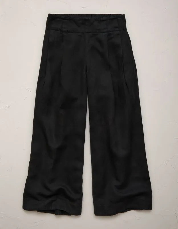 AE77 High-Waisted Linen Pleated Ankle Pant