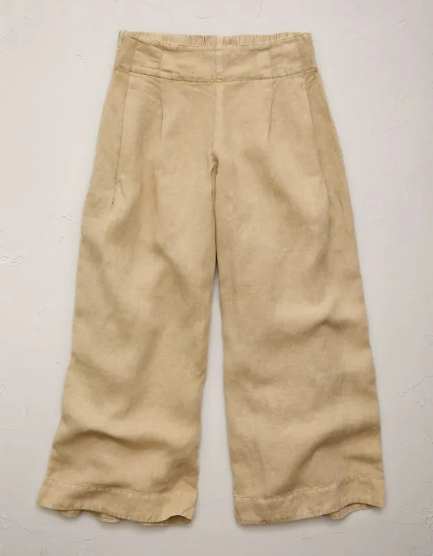 AE77 High-Waisted Linen Pleated Ankle Pant