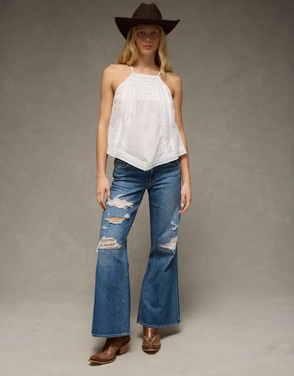 AE x Stagecoach Dreamy Drape Stretch Super Low-Rise Baggy Flare Jean
