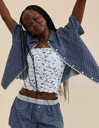 Aerie Seersucker Short Sleeve Pajama Top