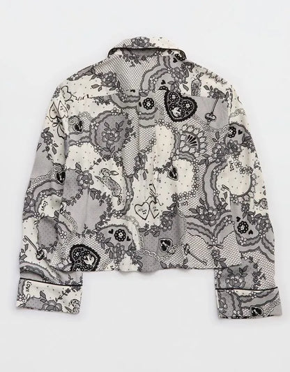 Aerie Satin Cropped Long Sleeve Pajama Top