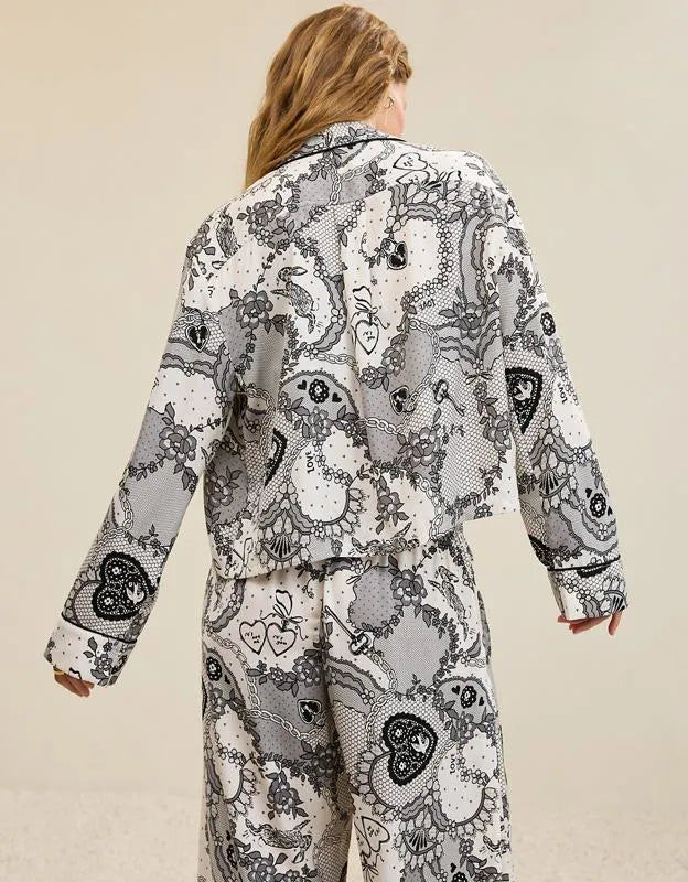 Aerie Satin Cropped Long Sleeve Pajama Top
