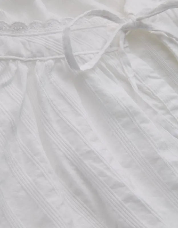 OVERSLEPT by Aerie Seersucker Long Sleeve Volume Tie Top