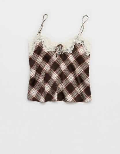 OVERSLEPT by Aerie Liquid Satin Keyhole Tank Top
