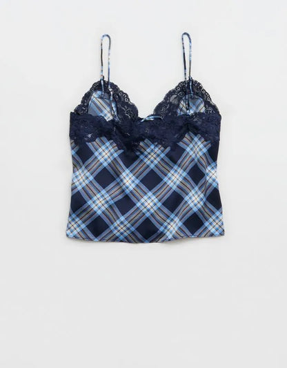 OVERSLEPT by Aerie Liquid Satin Keyhole Tank Top