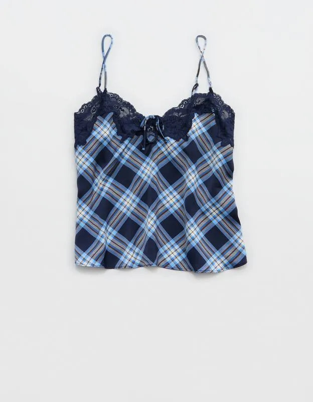 OVERSLEPT by Aerie Liquid Satin Keyhole Tank Top