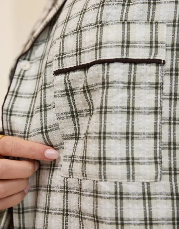 OVERSLEPT by Aerie Seersucker Long Sleeve Shirt