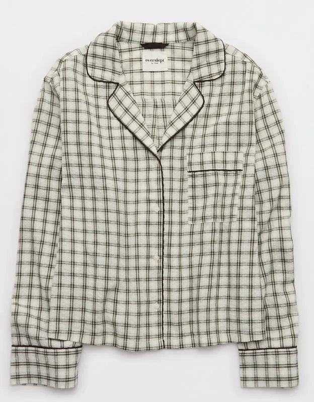 OVERSLEPT by Aerie Seersucker Long Sleeve Shirt