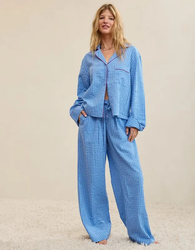 OVERSLEPT by Aerie Seersucker Long Sleeve Shirt