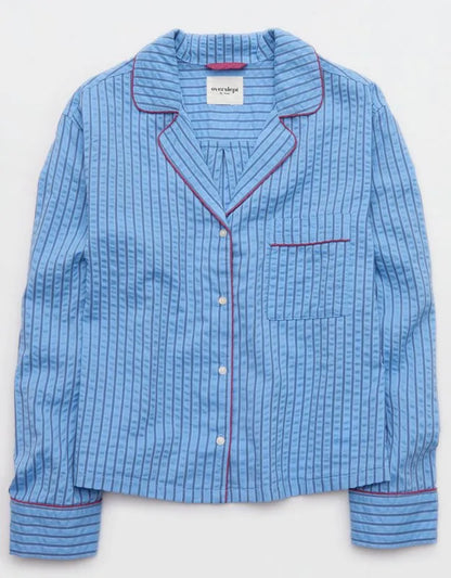OVERSLEPT by Aerie Seersucker Long Sleeve Shirt