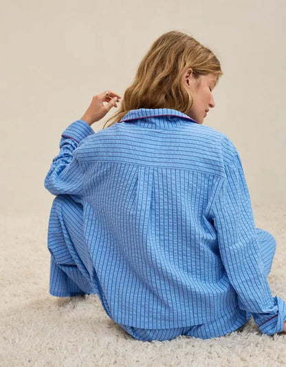 OVERSLEPT by Aerie Seersucker Long Sleeve Shirt