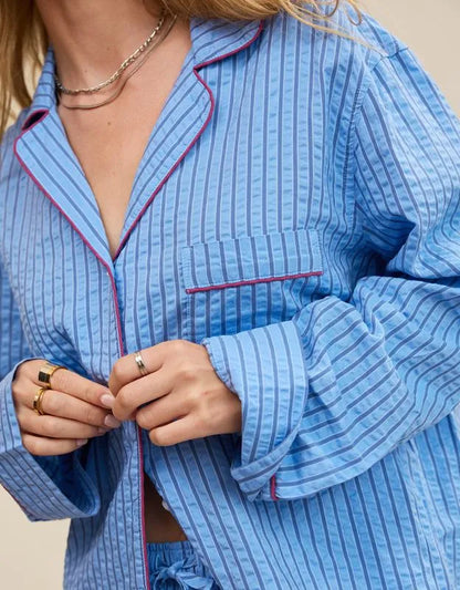OVERSLEPT by Aerie Seersucker Long Sleeve Shirt