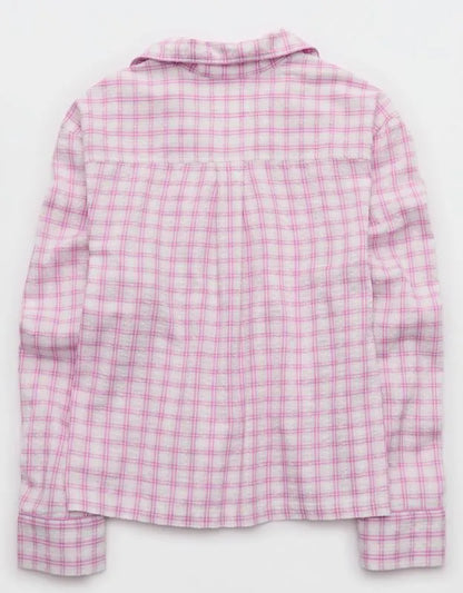 OVERSLEPT by Aerie Seersucker Long Sleeve Shirt
