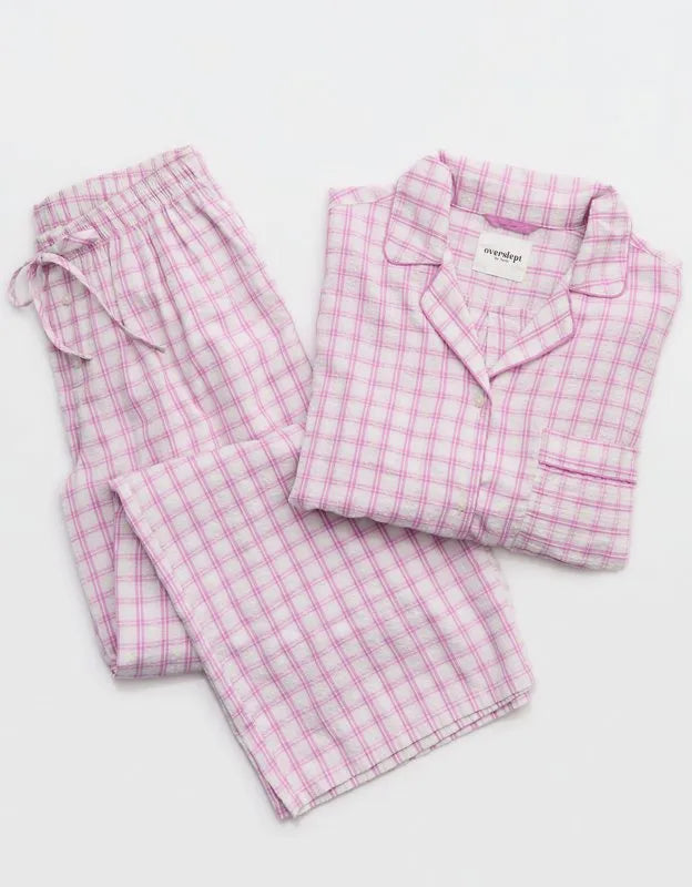 OVERSLEPT by Aerie Seersucker Long Sleeve Shirt