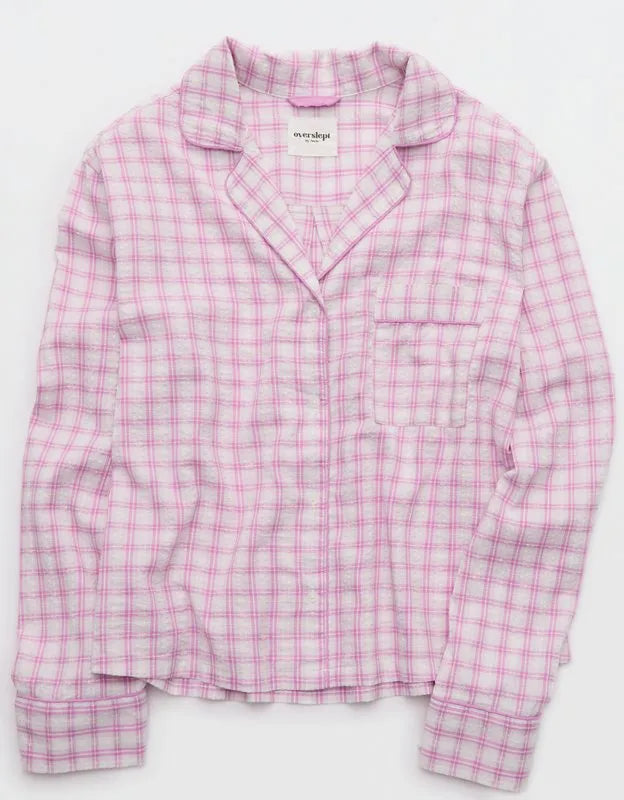 OVERSLEPT by Aerie Seersucker Long Sleeve Shirt