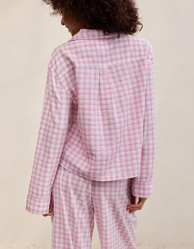 OVERSLEPT by Aerie Seersucker Long Sleeve Shirt