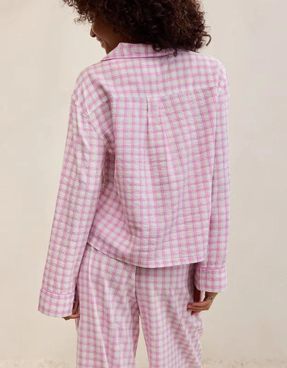 OVERSLEPT by Aerie Seersucker Long Sleeve Shirt