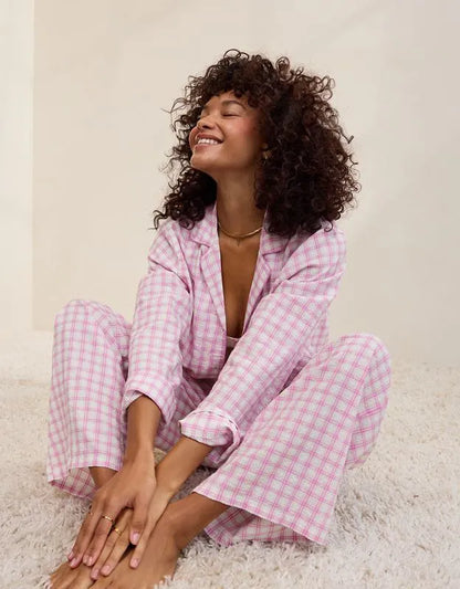 OVERSLEPT by Aerie Seersucker Long Sleeve Shirt