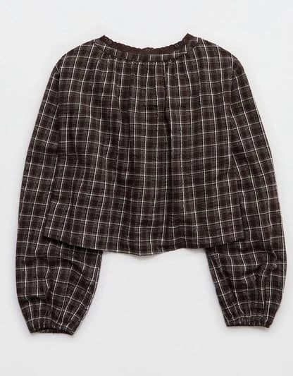 OVERSLEPT by Aerie Seersucker Long Sleeve Volume Tie Top