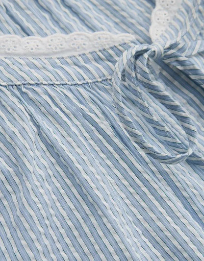OVERSLEPT by Aerie Seersucker Long Sleeve Volume Tie Top