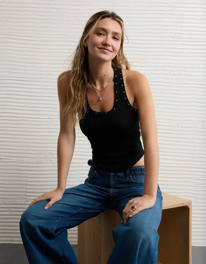 AE Studded Scoop Neck Tank Top