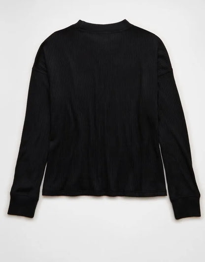 AE Long-Sleeve Waffle Plush Crew Neck Tee