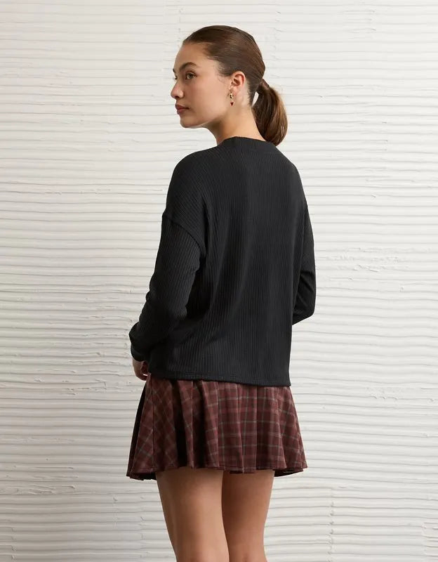 AE Long-Sleeve Waffle Plush Crew Neck Tee
