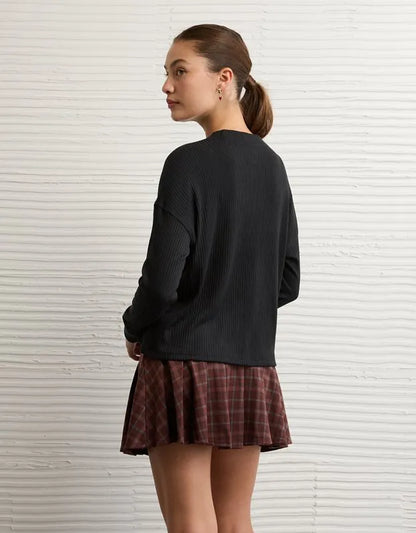 AE Long-Sleeve Waffle Plush Crew Neck Tee
