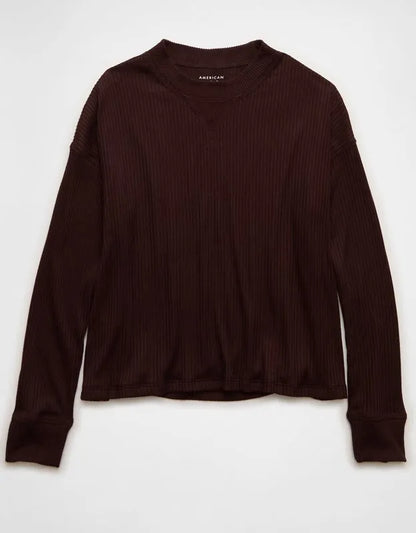 AE Long-Sleeve Waffle Plush Crew Neck Tee