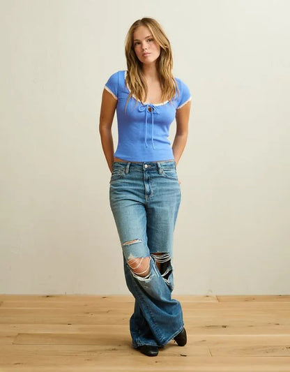 AE Keyhole Hey Baby Waffle Tee